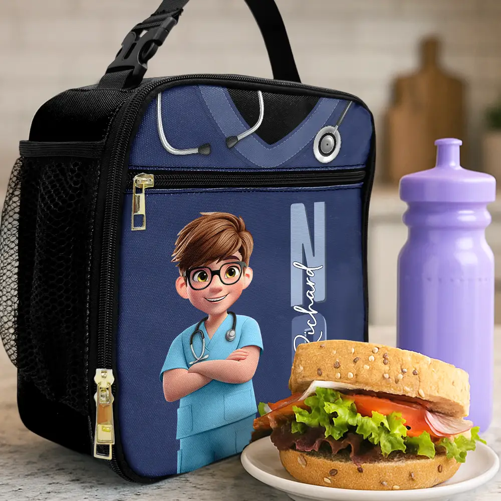 Job Title 3D Effect Nurse - Personalized Kids Lunch Bag - Image 2
