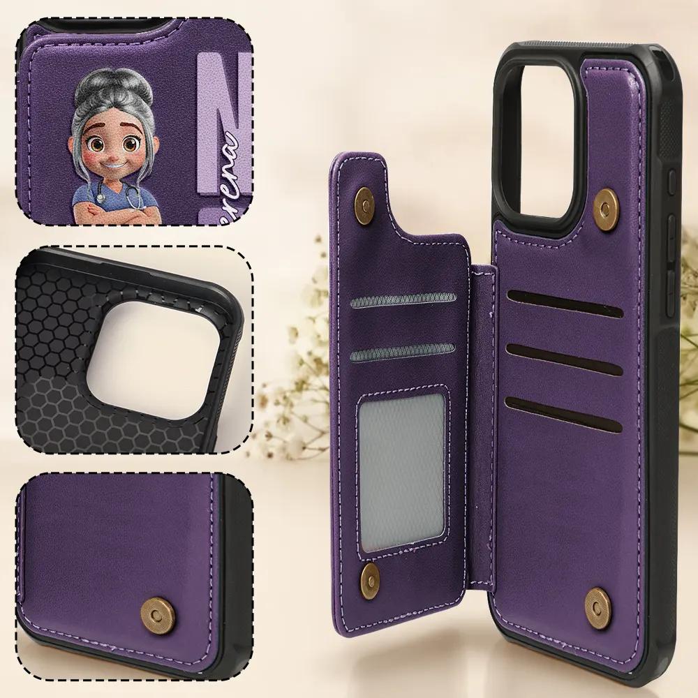 Job Title 3D Effect Nurse - Personalized Leather Flip Wallet Phone Case - Image 4