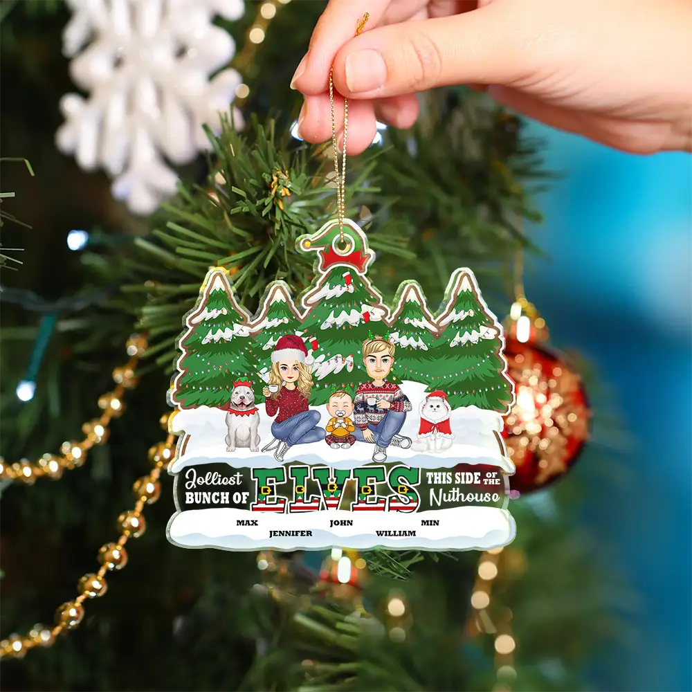 Jolliest Bunch Of Elves Family - Personalized Custom Shaped Acrylic Ornament - Image 4