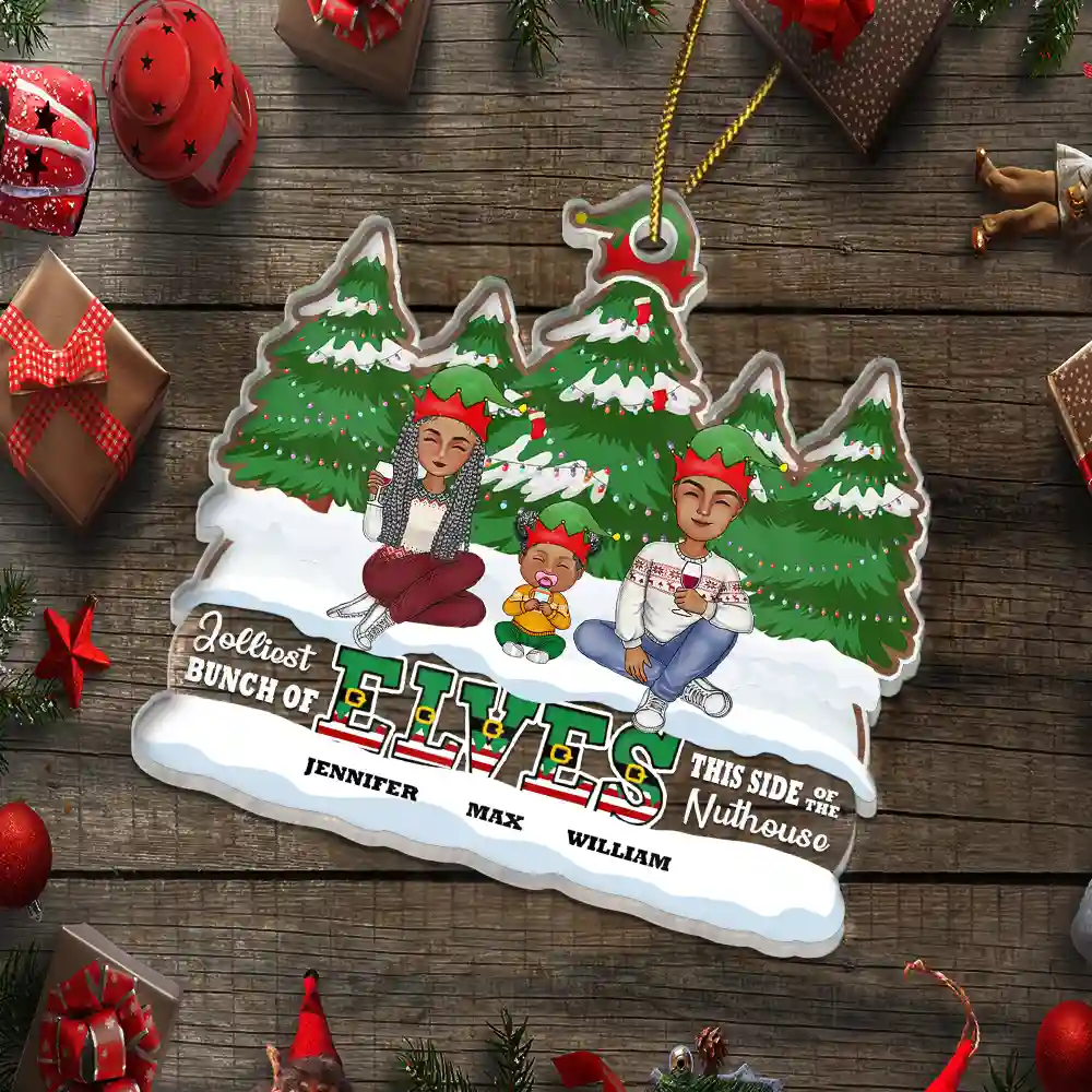Jolliest Bunch Of Elves Family - Personalized Custom Shaped Acrylic Ornament - Image 5