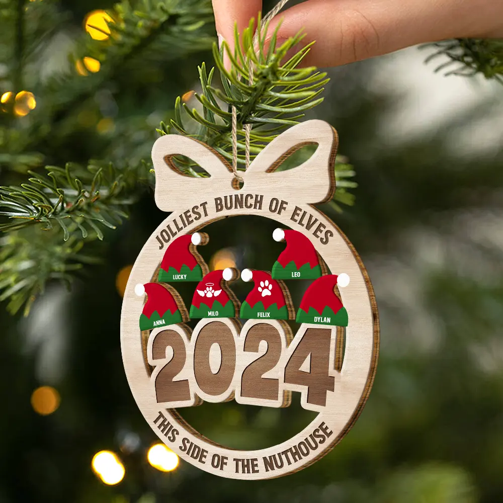 Jolliest Bunch Of Elves - Personalized Wooden Cutout Ornament - Image 2