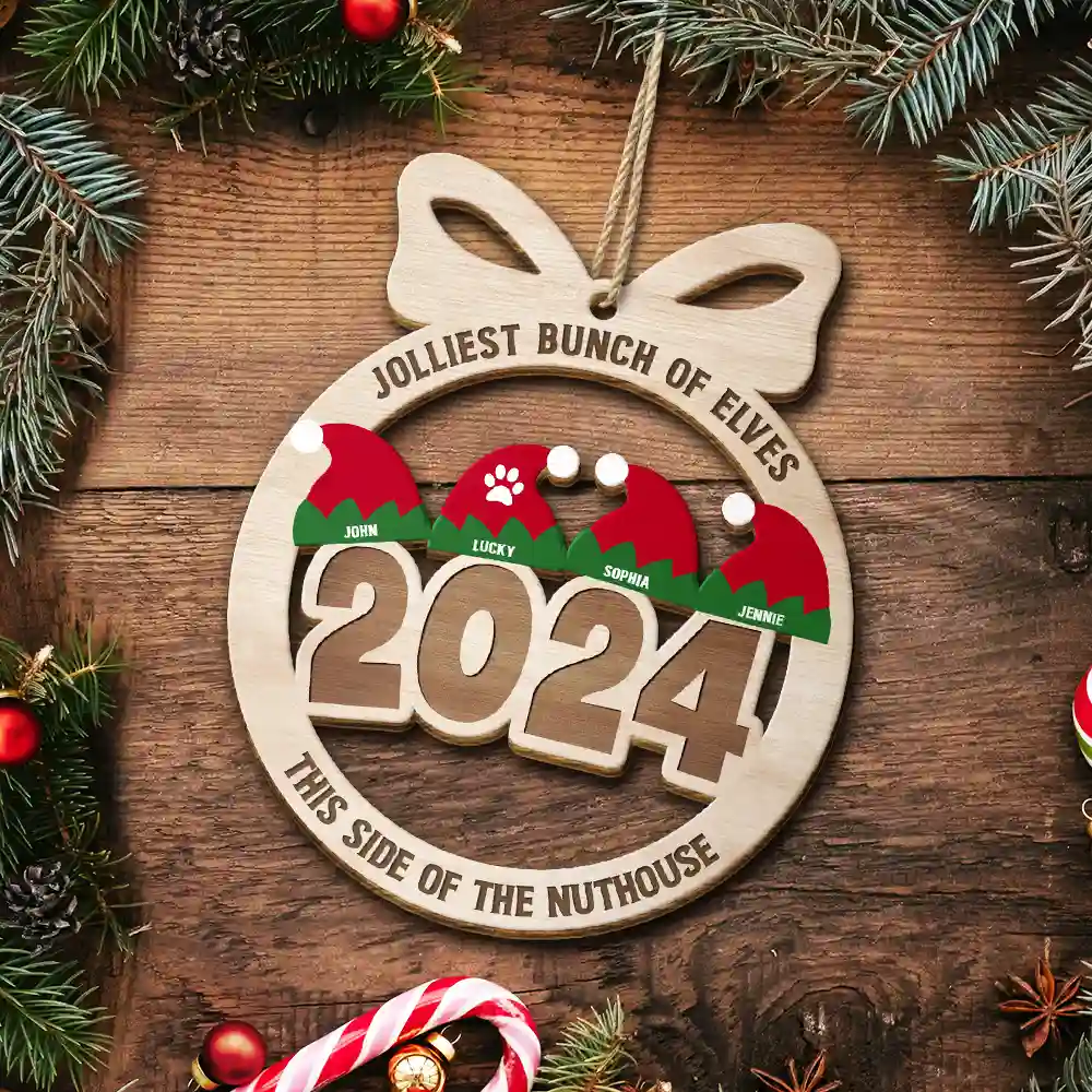 Jolliest Bunch Of Elves - Personalized Wooden Cutout Ornament - Image 5