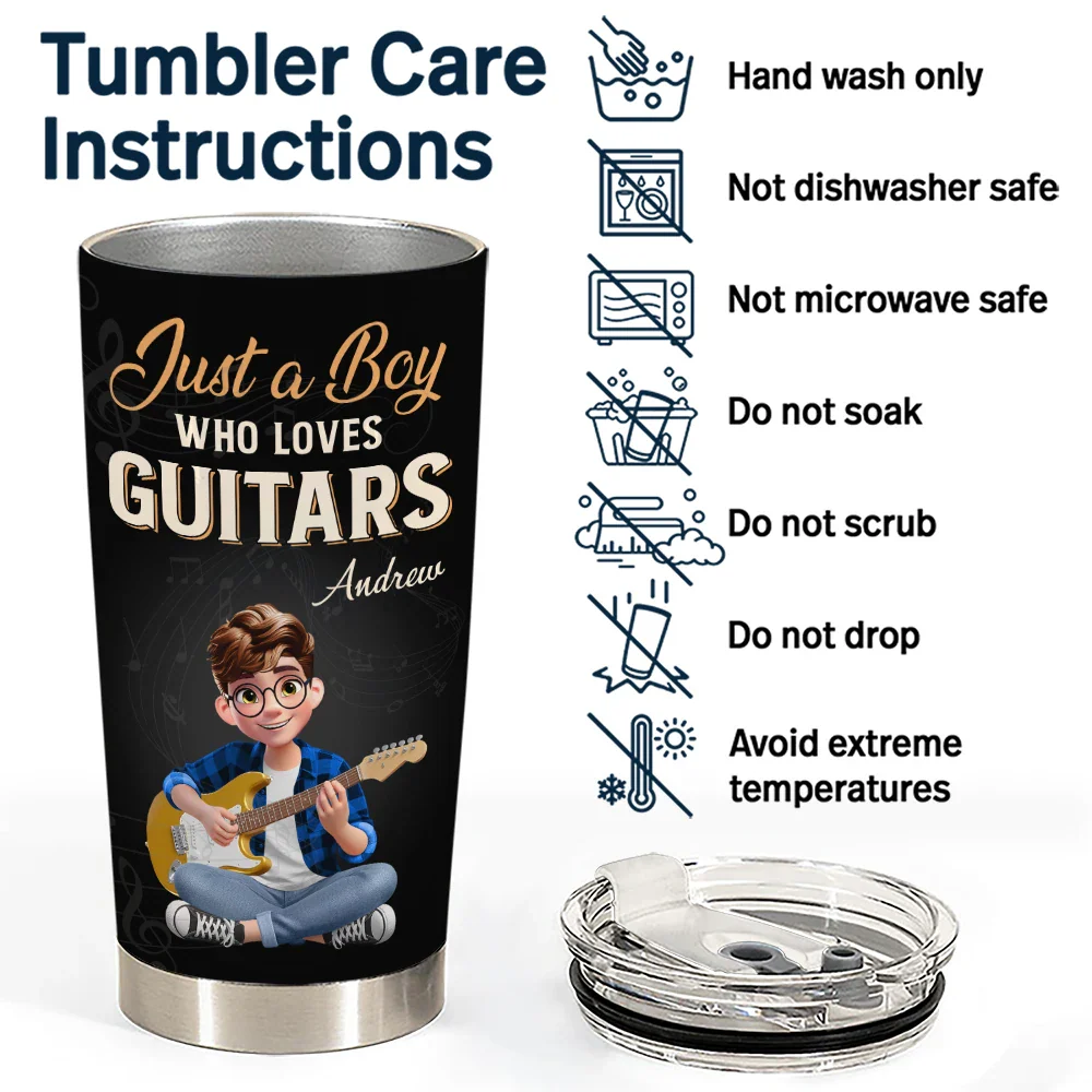 Just A Boy Who Loves Guitars - Personalized Tumbler - Image 5