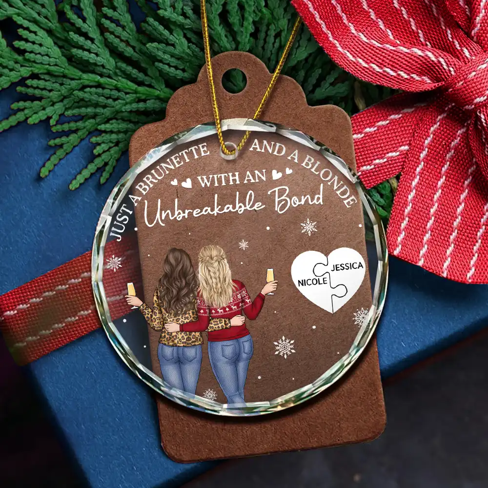 Just A Brunette & A Blonde - Personalized Circle Glass Ornament - Image 5