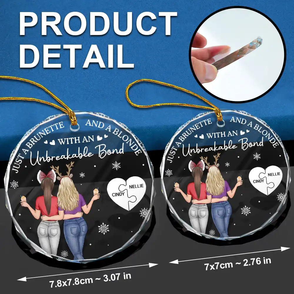 Just A Brunette & A Blonde - Personalized Circle Glass Ornament - Image 6