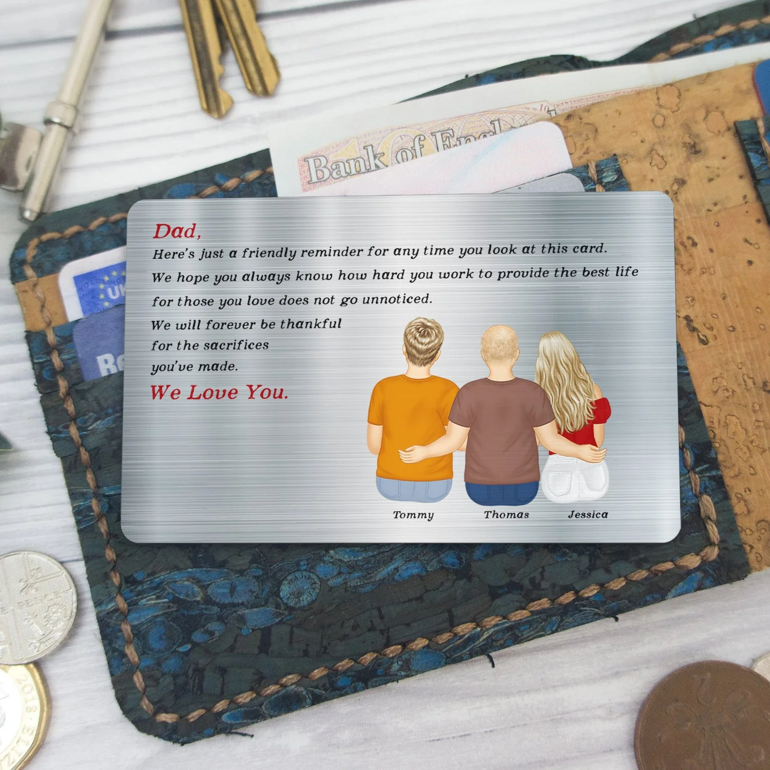 Just A Friendly Reminder - Gift For Dad - Personalized Aluminum Wallet Card - Image 5
