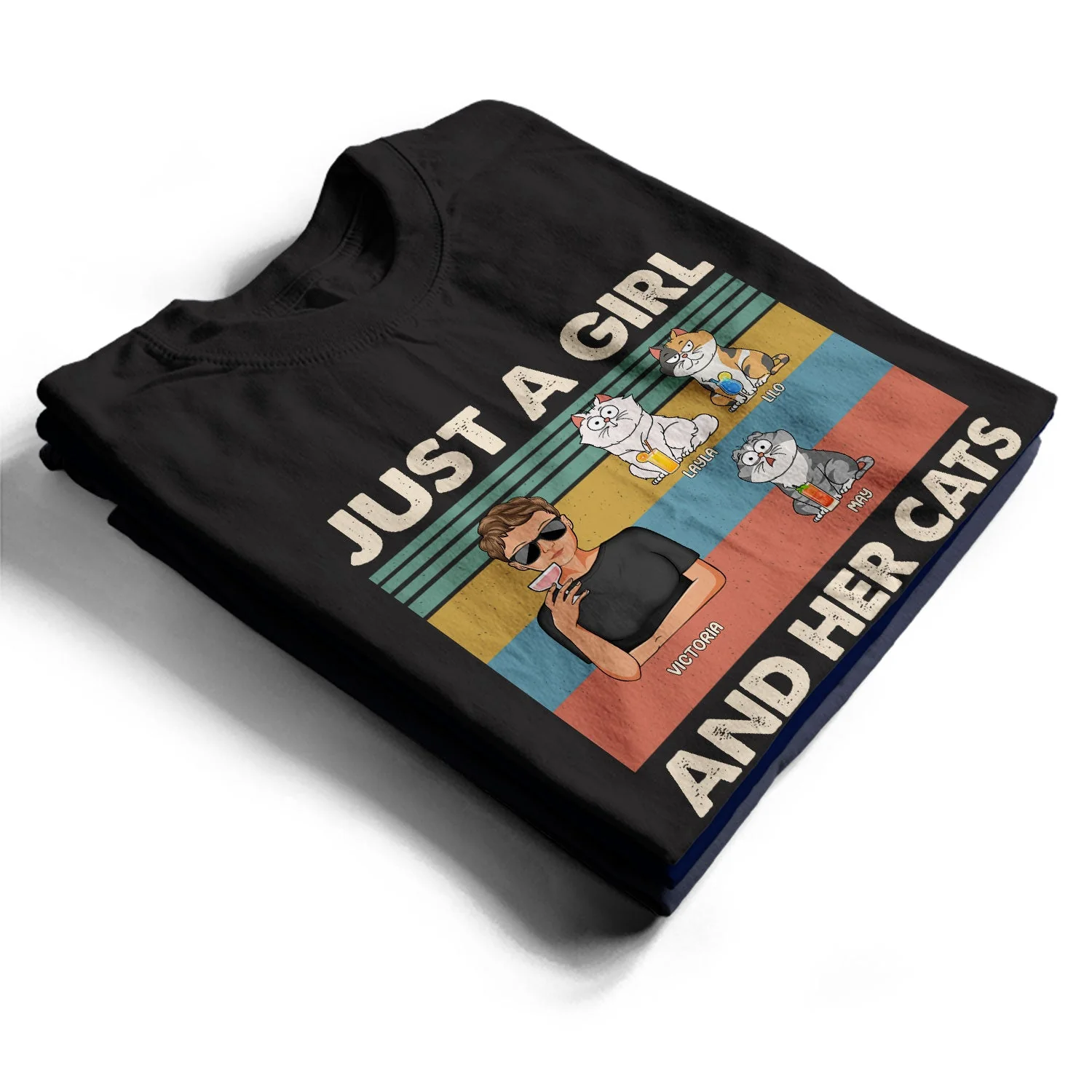 Just A Girl And Her Cats - Gift For Cat Lovers - Personalized T Shirt - Image 2