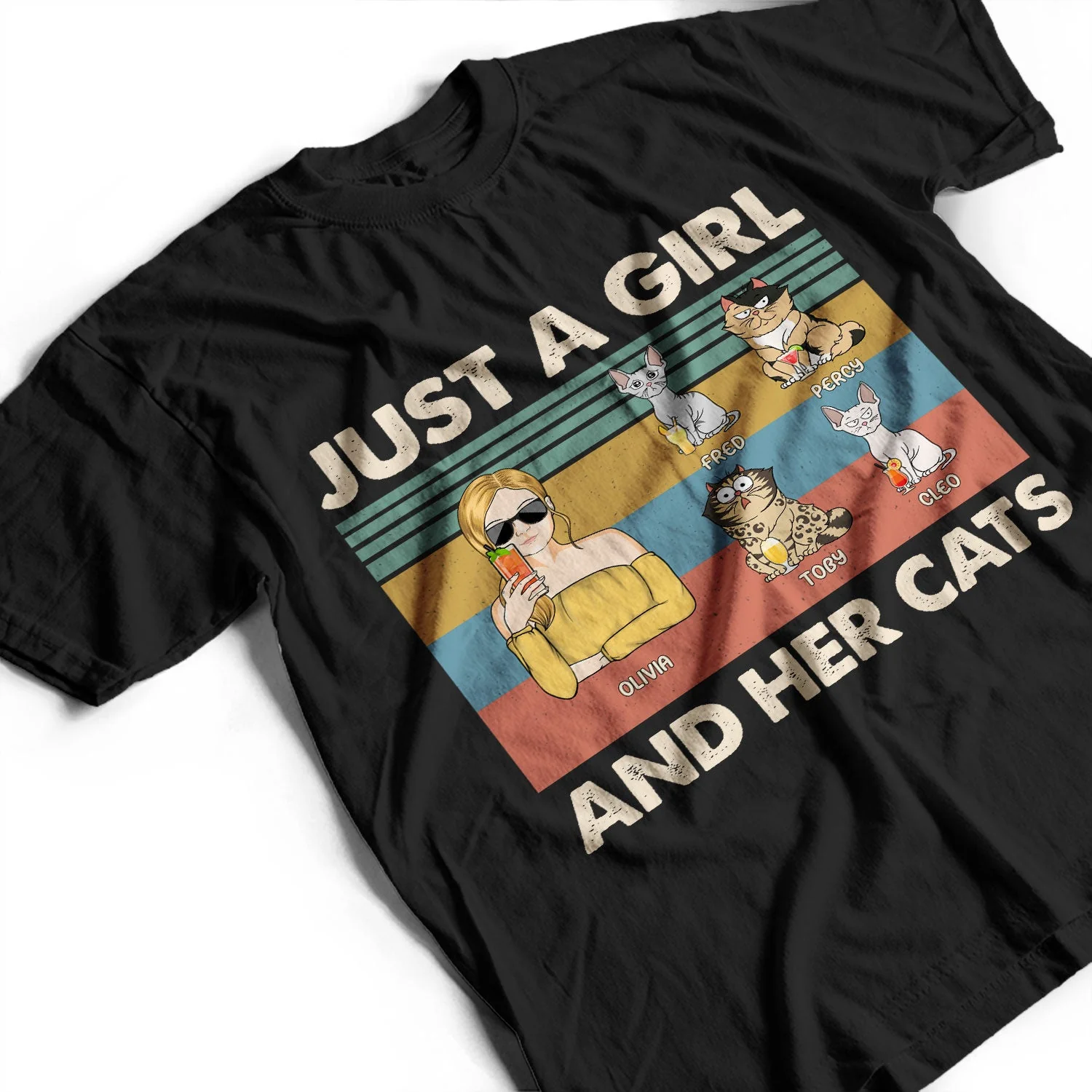 Just A Girl And Her Cats - Gift For Cat Lovers - Personalized T Shirt - Image 3