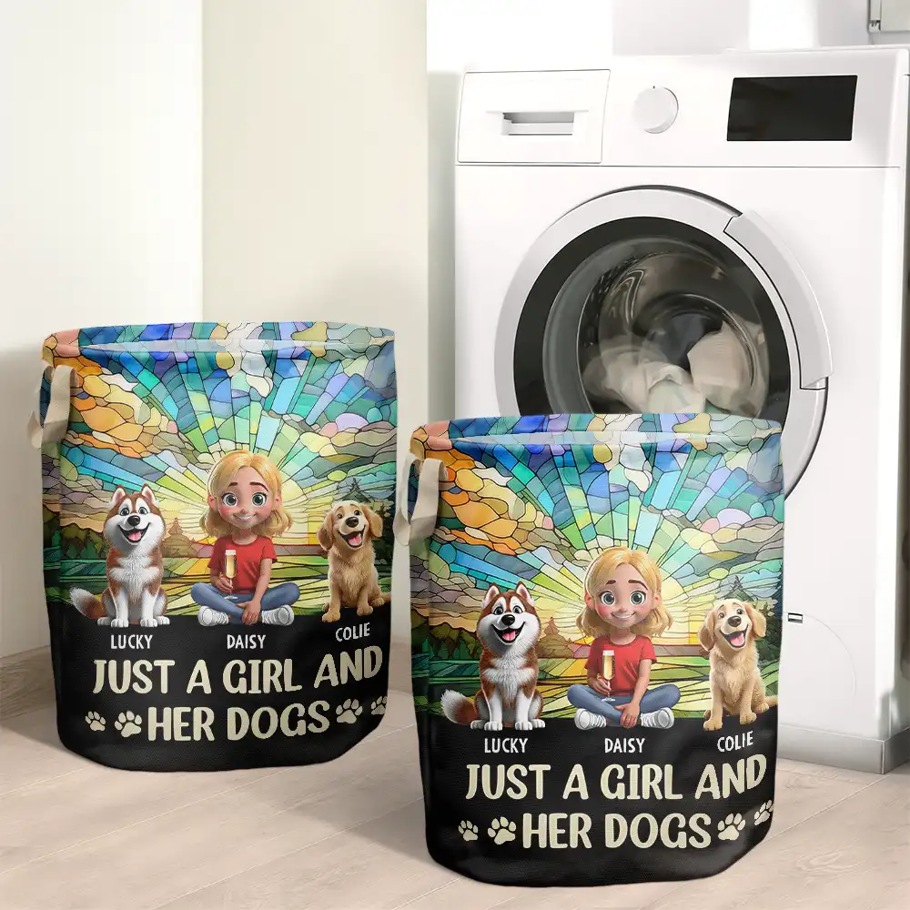 Just A Girl And Her Dog - Personalized Laundry Basket, Storage Basket - Image 2