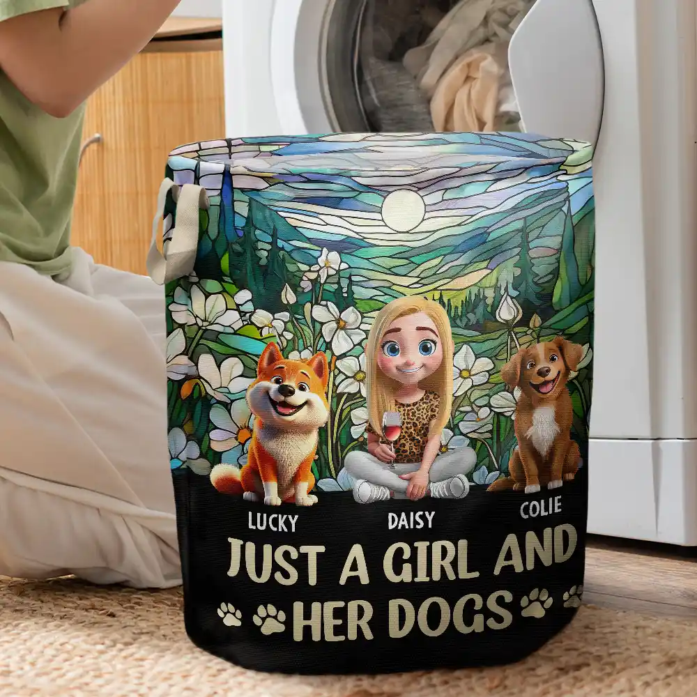 Just A Girl And Her Dog - Personalized Laundry Basket, Storage Basket - Image 3