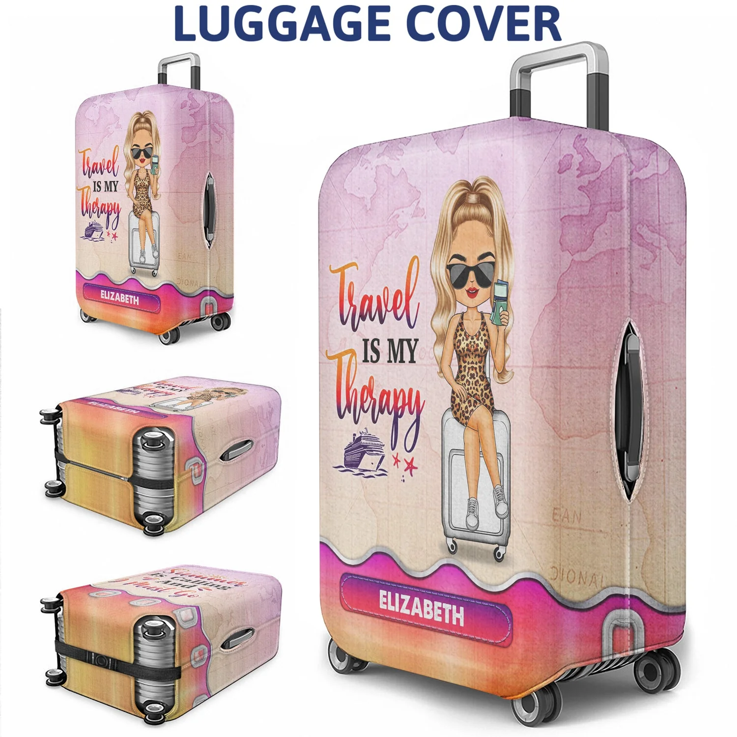 Just A Girl Boy Chibi Who Loves Traveling - Birthday Gift For Him, Her, Vacation Lovers - Personalized Custom Luggage Cover - Image 3