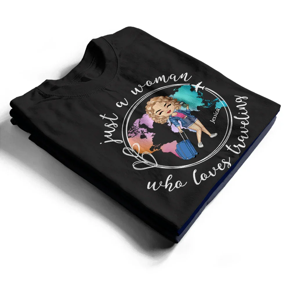 Just A Girl Boy Loves Traveling World Map - Personalized T Shirt - Image 2