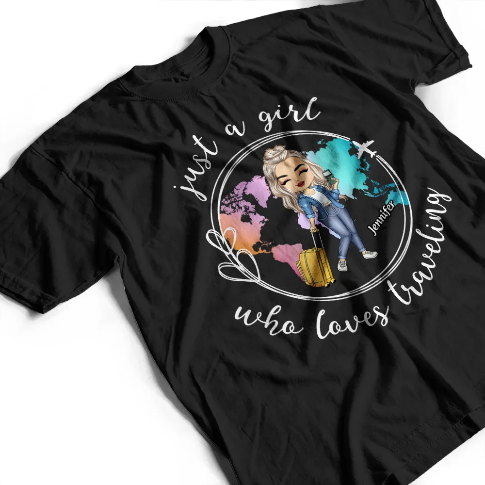 Just A Girl Boy Loves Traveling World Map - Personalized T Shirt - Image 3