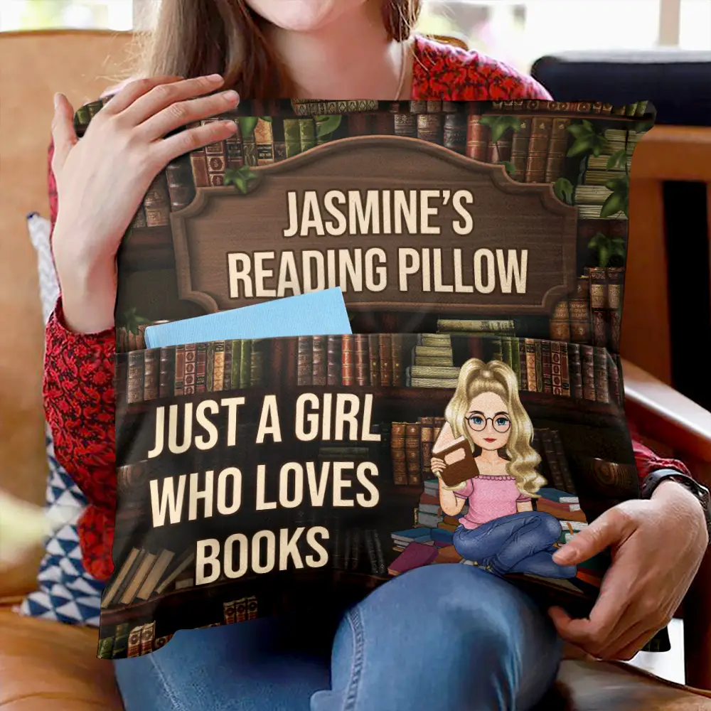 Just A Girl Boy Who Loves Books Reading Pillow - Personalized Pocket Pillow - Image 2