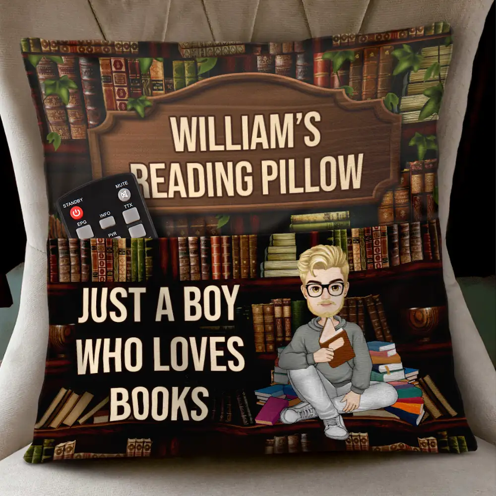 Just A Girl Boy Who Loves Books Reading Pillow - Personalized Pocket Pillow - Image 3