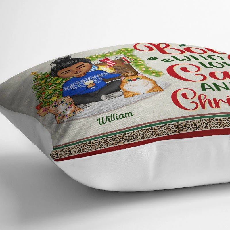 Just A Girl Boy Who Loves Cats And Christmas - Christmas Gift For Cat Lovers - Personalized Custom Pillow - Image 3