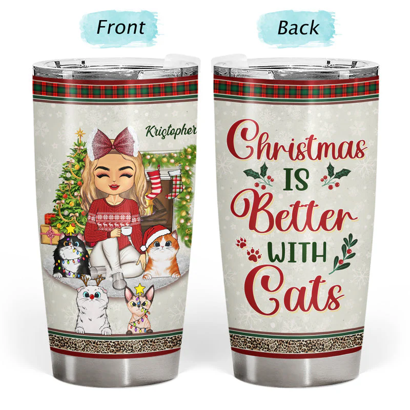 Just A Girl Boy Who Loves Cats And Christmas - Christmas Gift For Cat Lovers - Personalized Custom Tumbler - Image 3
