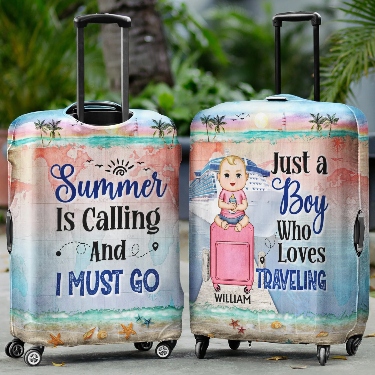 Just A Girl Boy Who Loves Cruising - Birthday Gift For Him, Her, Kid, Friends, Family, Trippin‘, Vacation, Beach, Sea, Travel Lovers - Personalized Custom Luggage Cover - Image 2