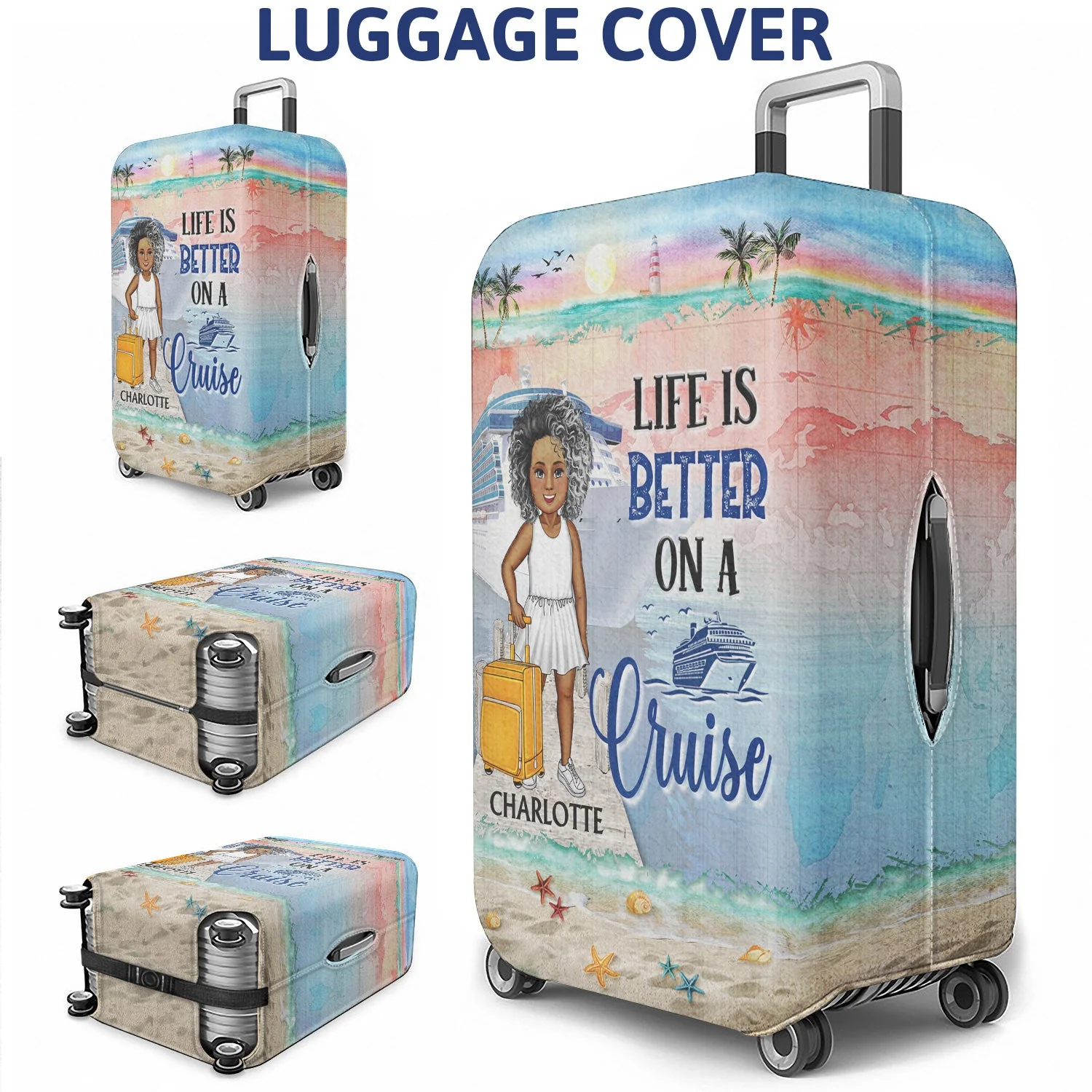 Just A Girl Boy Who Loves Cruising - Birthday Gift For Him, Her, Kid, Friends, Family, Trippin‘, Vacation, Beach, Sea, Travel Lovers - Personalized Custom Luggage Cover - Image 3