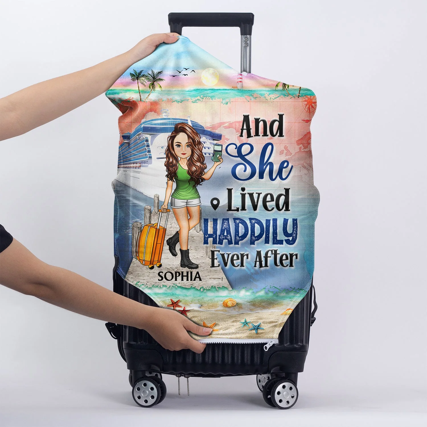 Just A Girl Boy Who Loves Cruising - Birthday Gift For Him, Her, Kid, Friends, Family, Trippin‘, Vacation, Beach, Sea, Travel Lovers - Personalized Custom Luggage Cover - Image 5