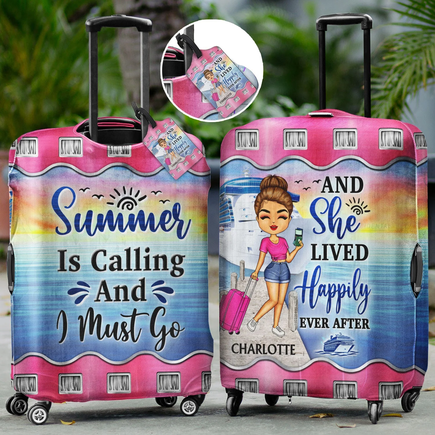 Just A Girl Boy Who Loves Cruising - Gift For Traveling Lovers - Personalized Combo Luggage Cover And Luggage Tag - Image 2