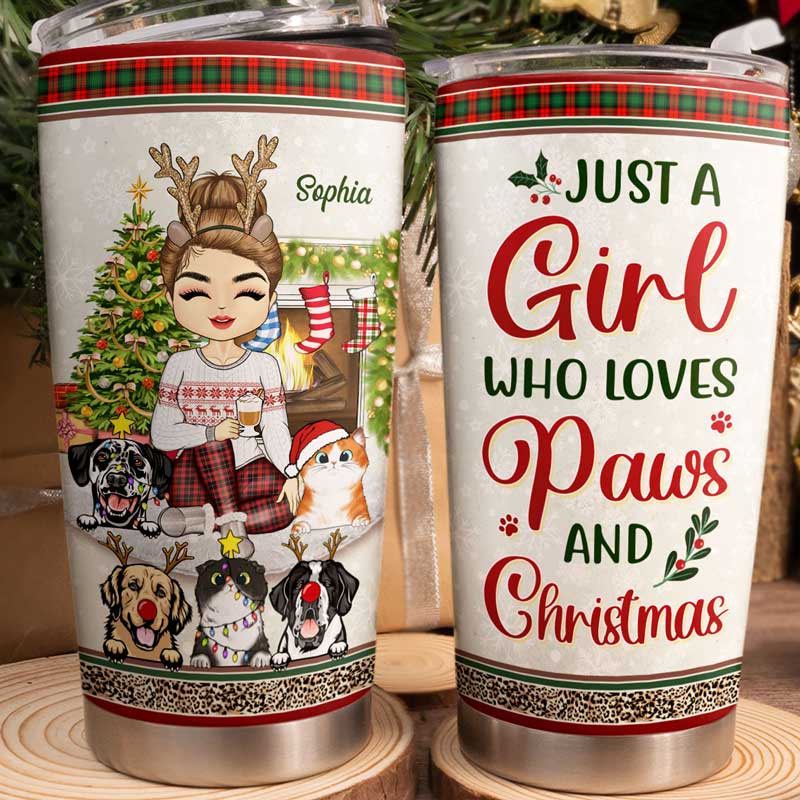 Just A Girl Boy Who Loves Dogs Cats And Christmas - Christmas Gift For Pet Lovers - Personalized Custom Tumbler - Image 3