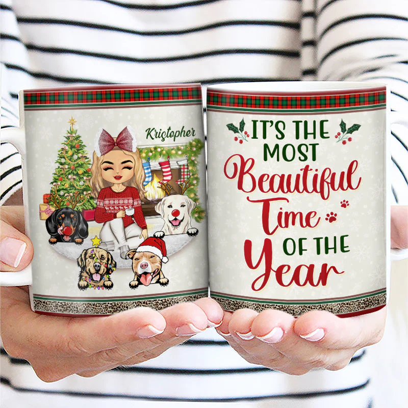 Just A Girl Boy Who Loves Dogs And Christmas - Christmas Gift For Dog Lovers - Personalized Custom White Edge-to-Edge Mug - Image 2