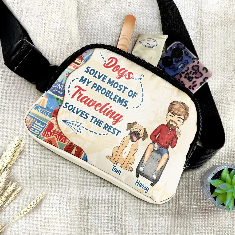 Just A Girl Boy Who Loves Dogs & Traveling - Personalized Crossbody Belt Bag - Image 2