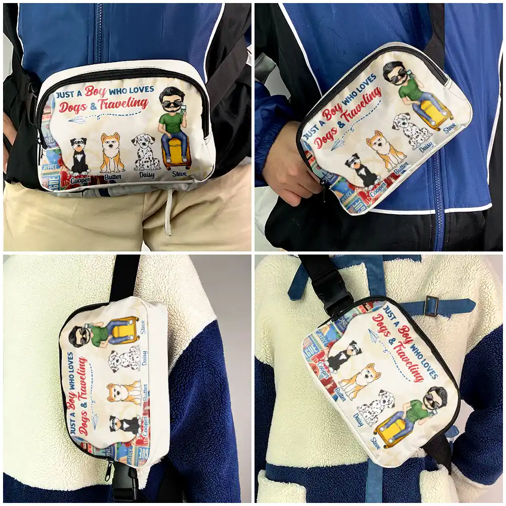 Just A Girl Boy Who Loves Dogs & Traveling - Personalized Crossbody Belt Bag - Image 5