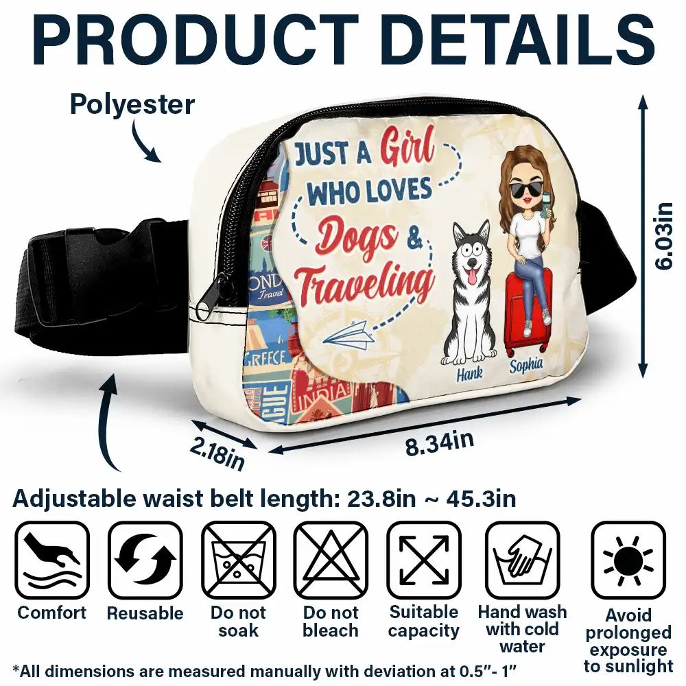 Just A Girl Boy Who Loves Dogs & Traveling - Personalized Crossbody Belt Bag - Image 6