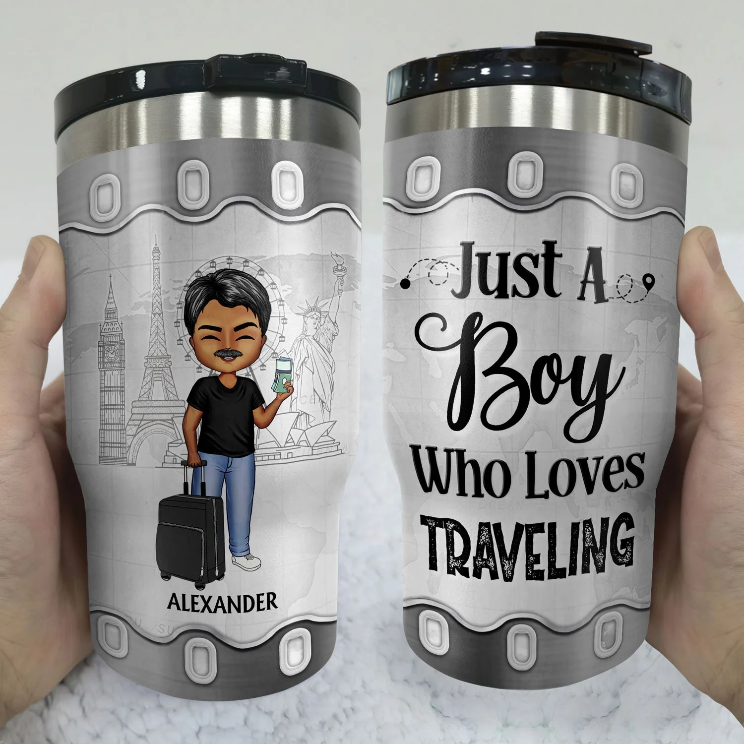 Just A Girl Boy Who Loves Traveling Cruising - Birthday Gift For Him, Her, Kid, Friends, Family, Trippin', Vacation Lovers - Personalized Custom Triple 3 In 1 Can Cooler - Image 3