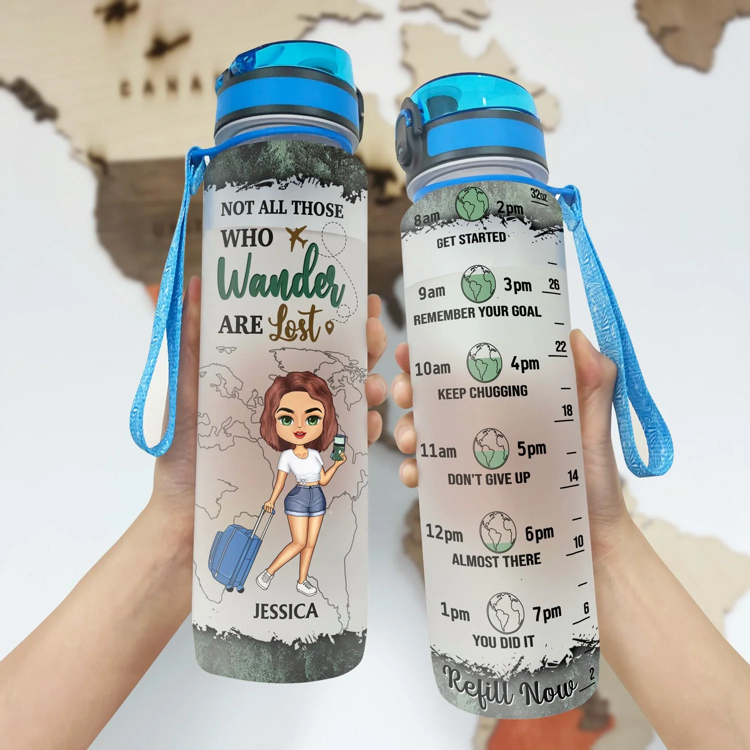Just A Girl Boy Who Loves Traveling Cruising - Birthday Gift For Him, Her, Trippin', Vacation Lovers - Personalized Custom Water Tracker Bottle - Image 3
