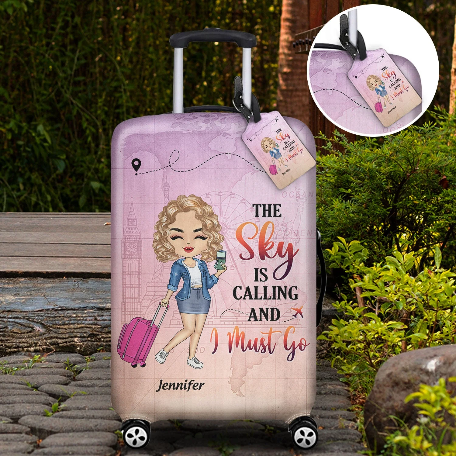 Just A Girl Boy Who Loves Traveling - Gift For Traveling Lovers - Personalized Combo Luggage Cover And Luggage Tag - Image 2