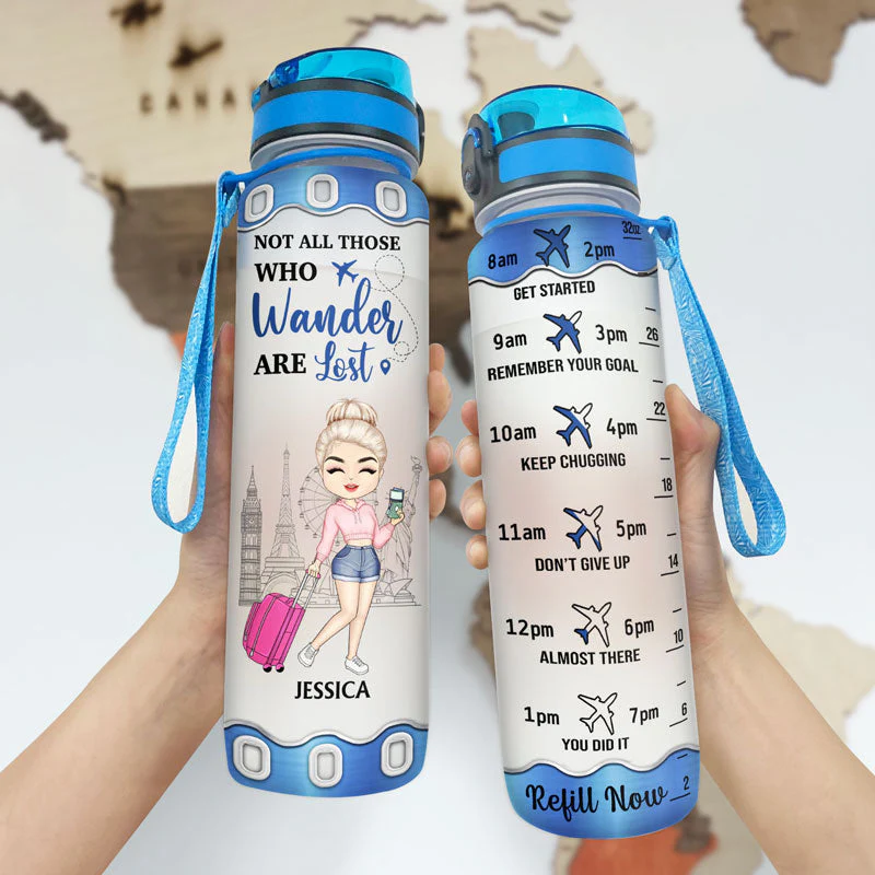 Just A Girl Boy Who Loves Traveling - Gift For Traveling Lovers - Personalized Custom Water Tracker Bottle - Image 3