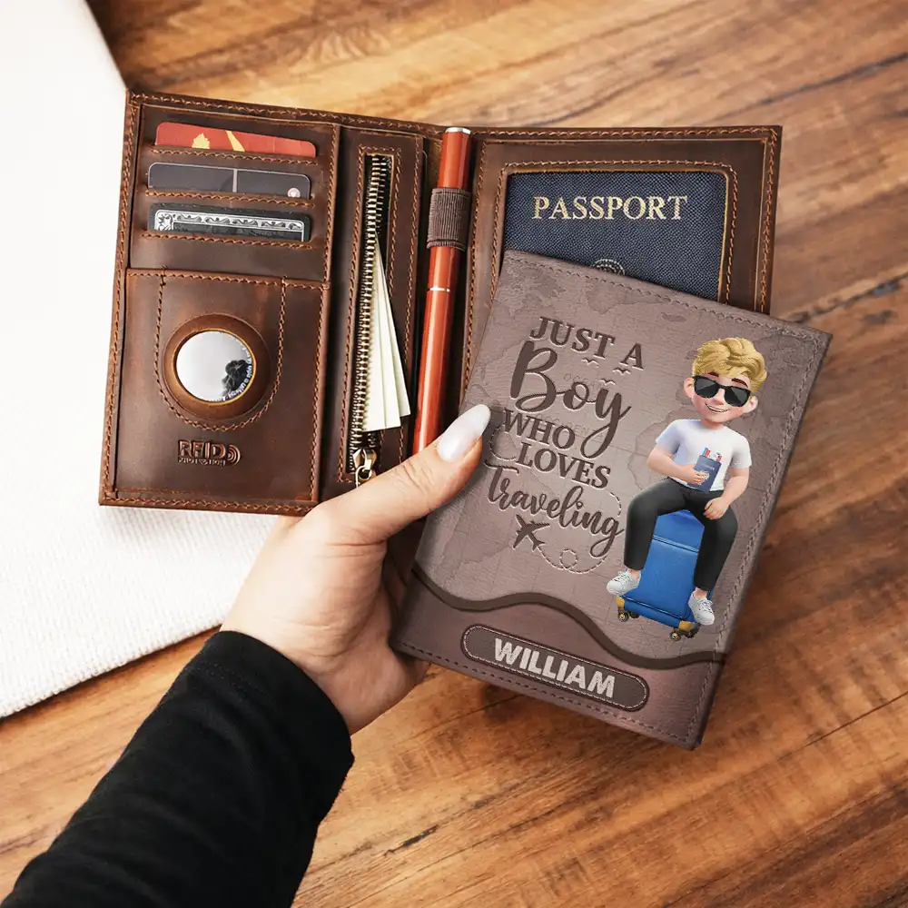 Just A Girl Boy Who Loves Traveling - Personalized Leather Passport Holder - Image 3