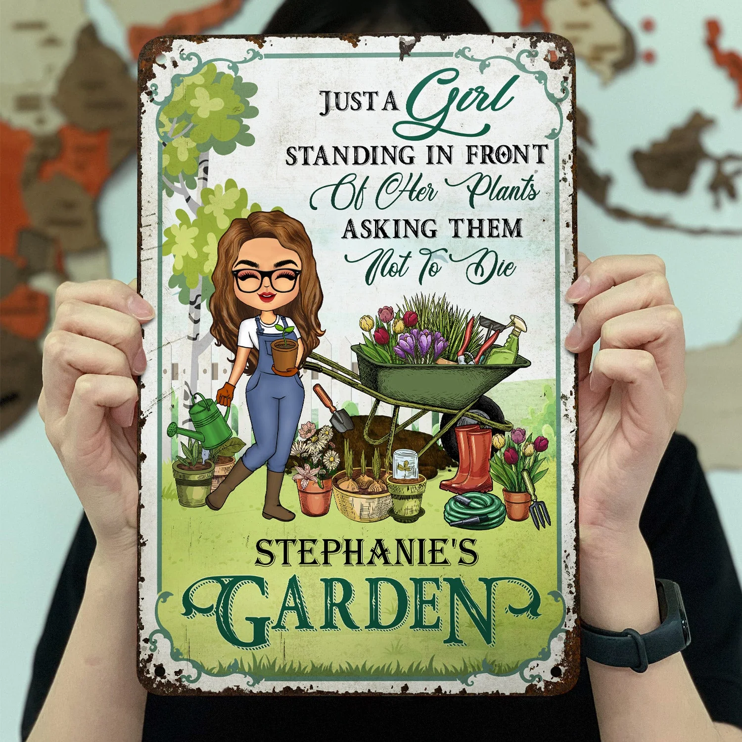 Just A Girl Standing In Front Of Her Plants Asking Them Not To Die - Birthday, Loving Gift For Yourself, Women, Garden Lovers - Personalized Custom Classic Metal Signs - Image 3