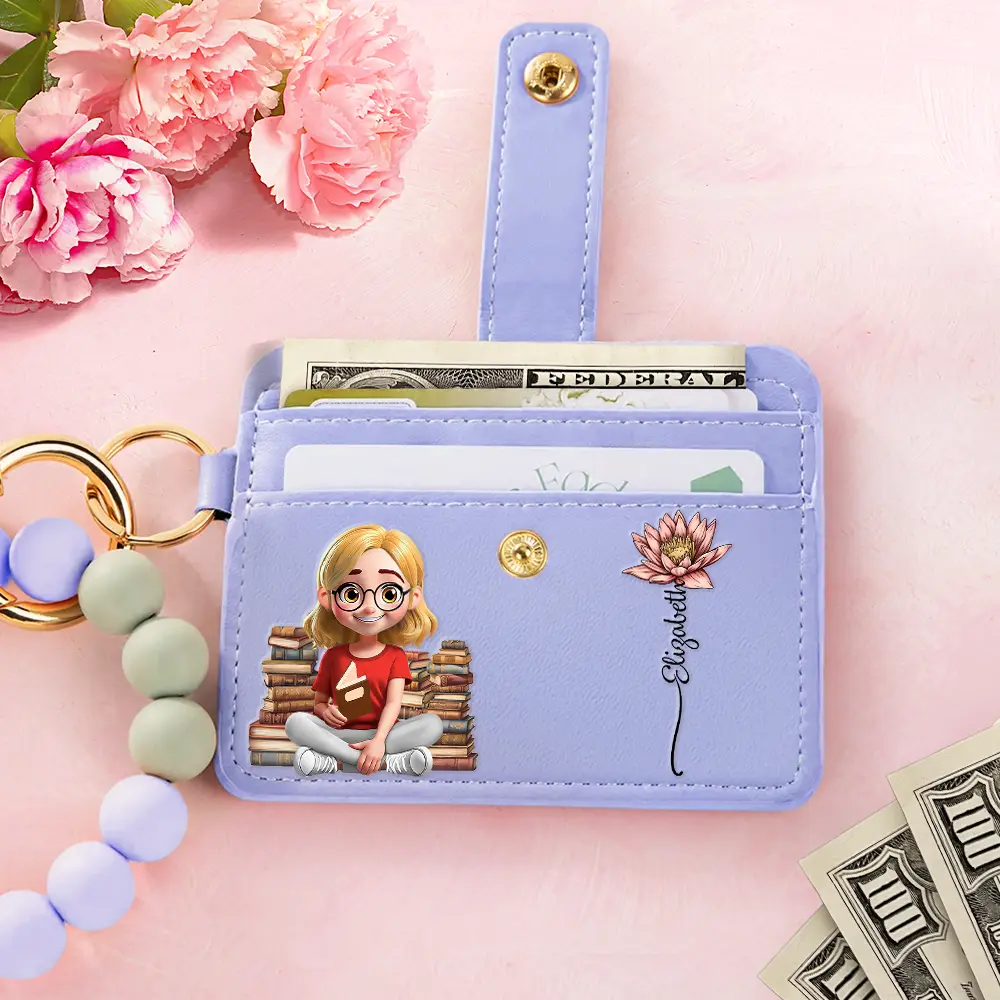 Just A Girl Who Love Books - Personalized Keychain Wristlet Leather Wallet - Image 2
