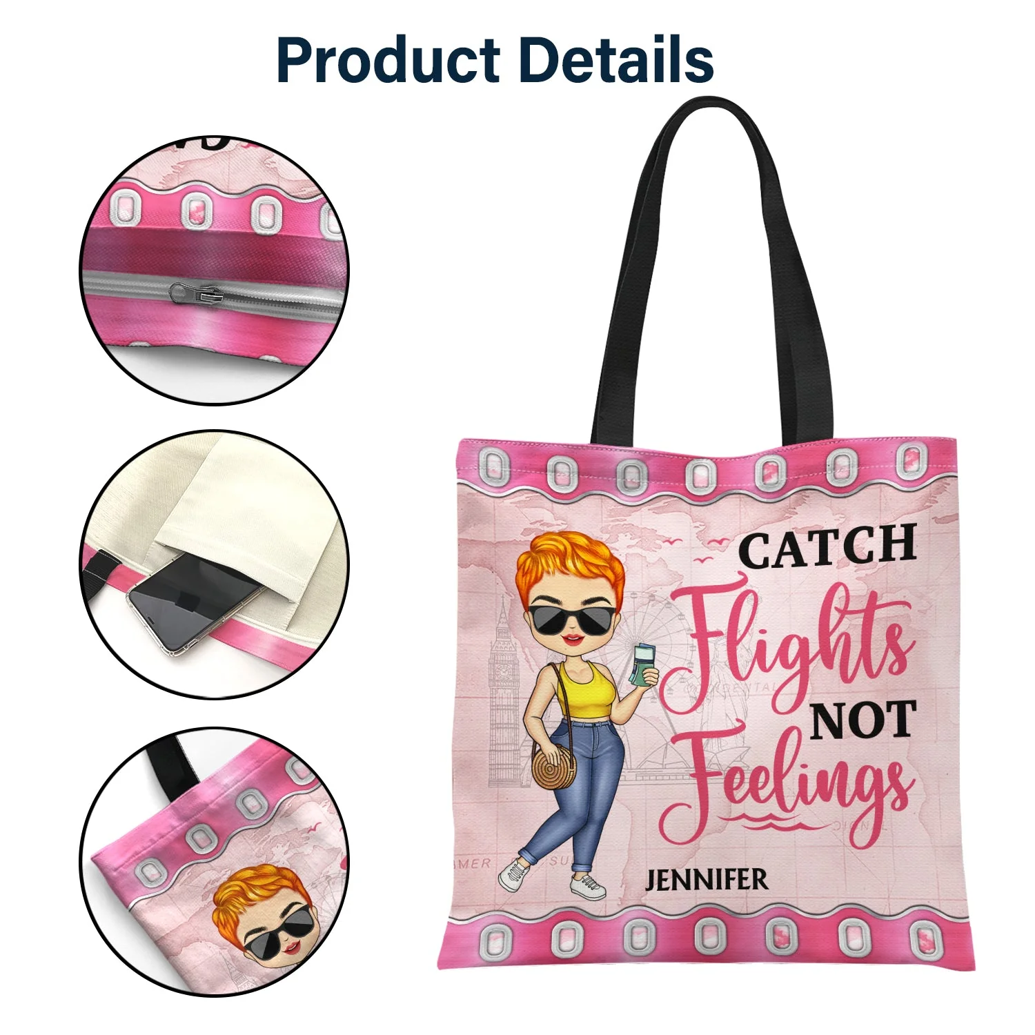 Just A Girl Who Loves Beach Traveling Cruising - Gift For Travel Lovers - Personalized Custom Zippered Canvas Bag - Image 5