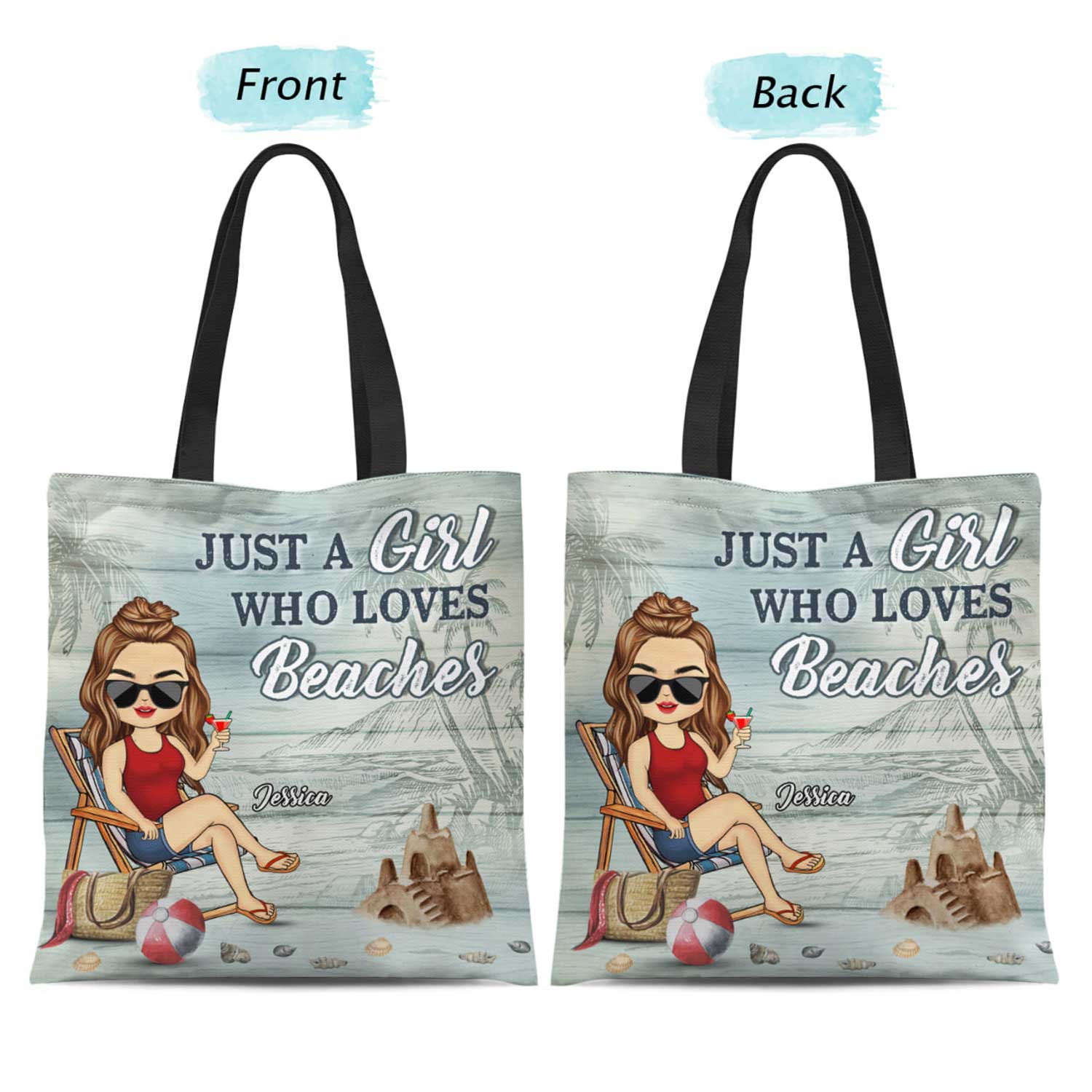 Just A Girl Who Loves Beaches - Gift For Women, Beach Lovers - Personalized Zippered Canvas Bag - Image 2