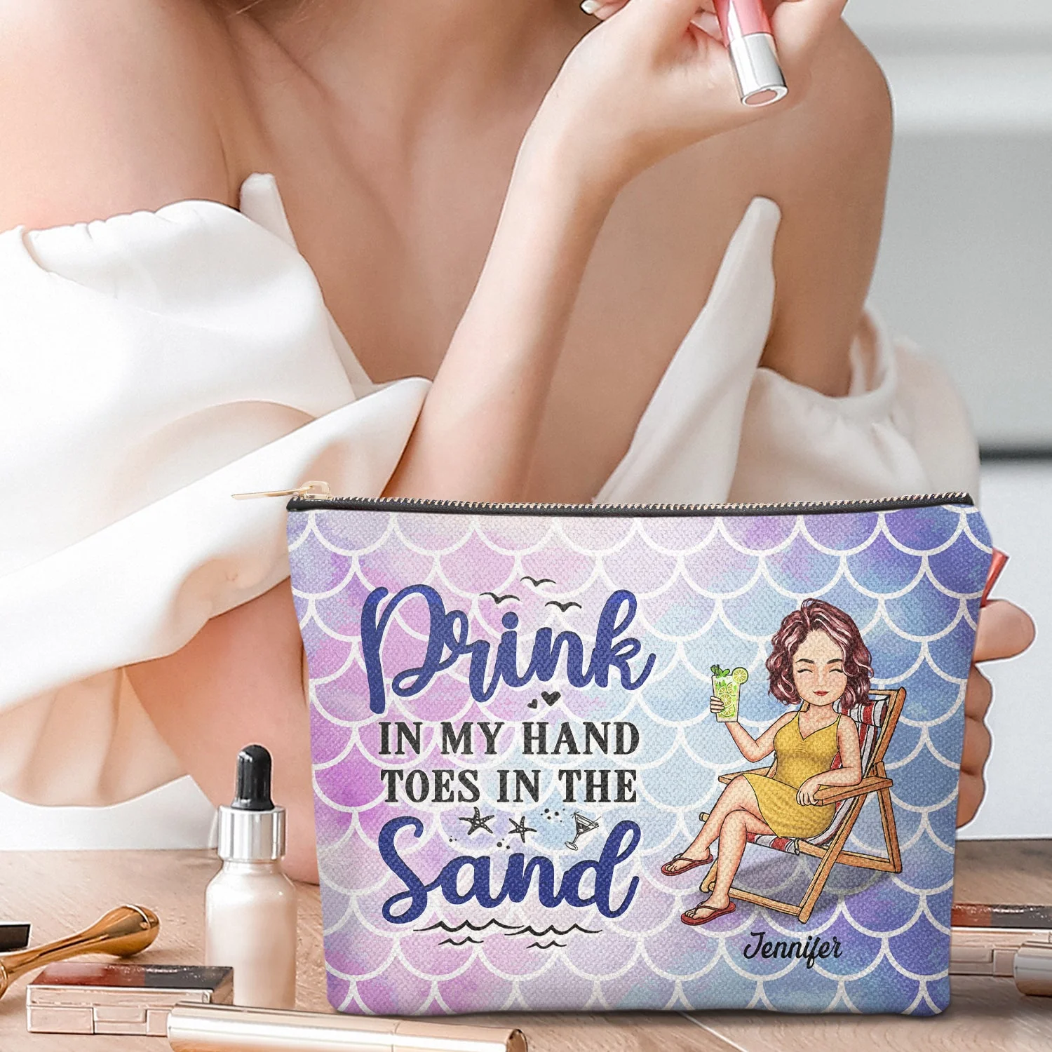 Just A Girl Who Loves Beaches - Gift For Women, Mom, Traveling Lovers, Beach Lovers - Personalized Cosmetic Bag - Image 2