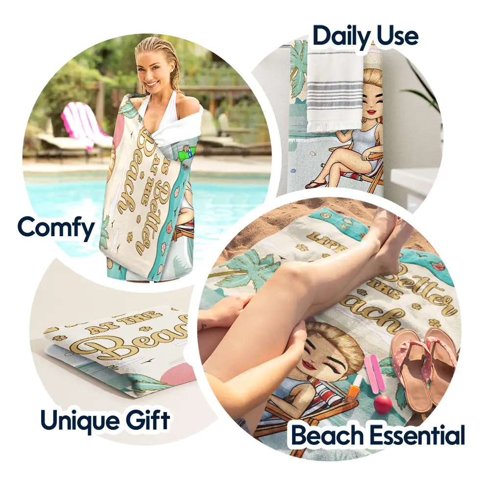 Just A Girl Who Loves Beaches Pastel Floral - Personalized Beach Towel - Image 5