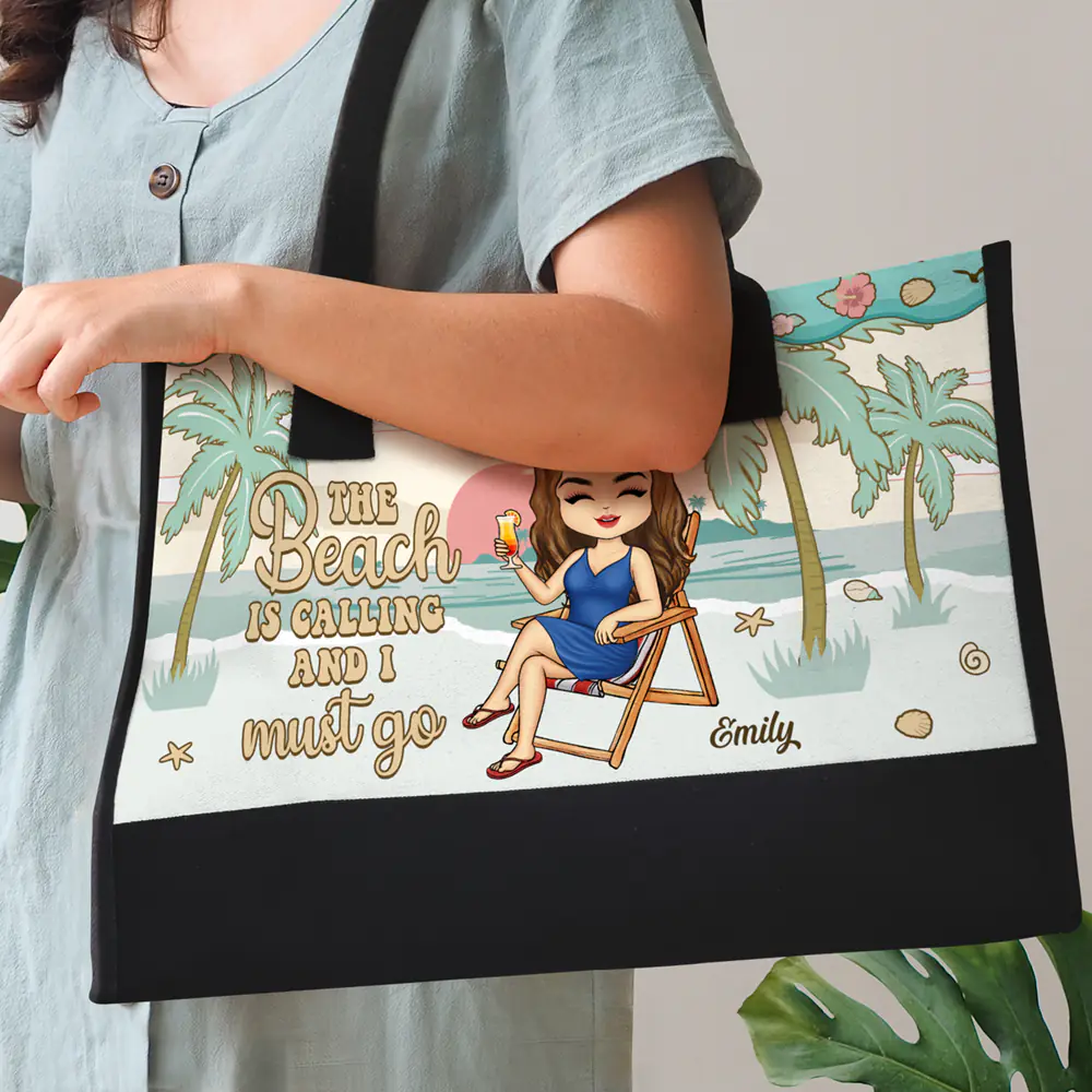 Just A Girl Who Loves Beaches - Personalized Canvas Tote Bag - Image 3