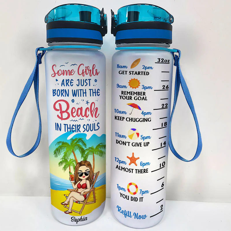 Just A Girl Who Loves Beaches - Personalized Custom Water Tracker Bottle - Image 2