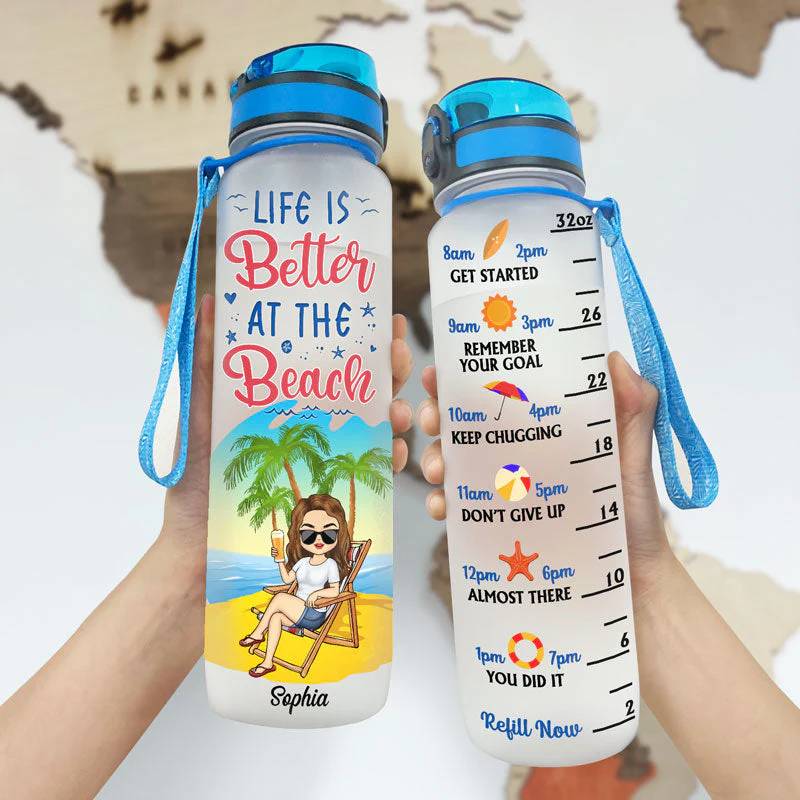 Just A Girl Who Loves Beaches - Personalized Custom Water Tracker Bottle - Image 3