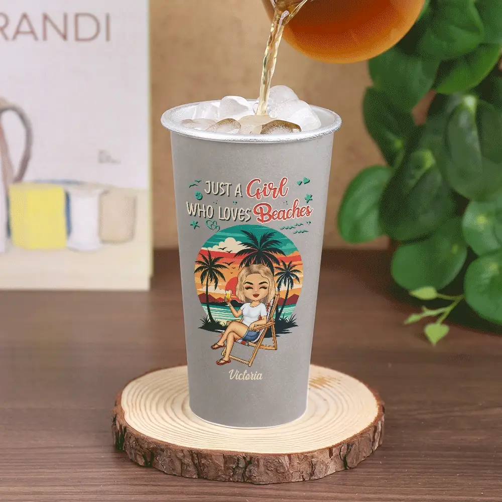 Just A Girl Who Loves Beaches Summer - Personalized Aluminum Color Changing Cup - Image 2