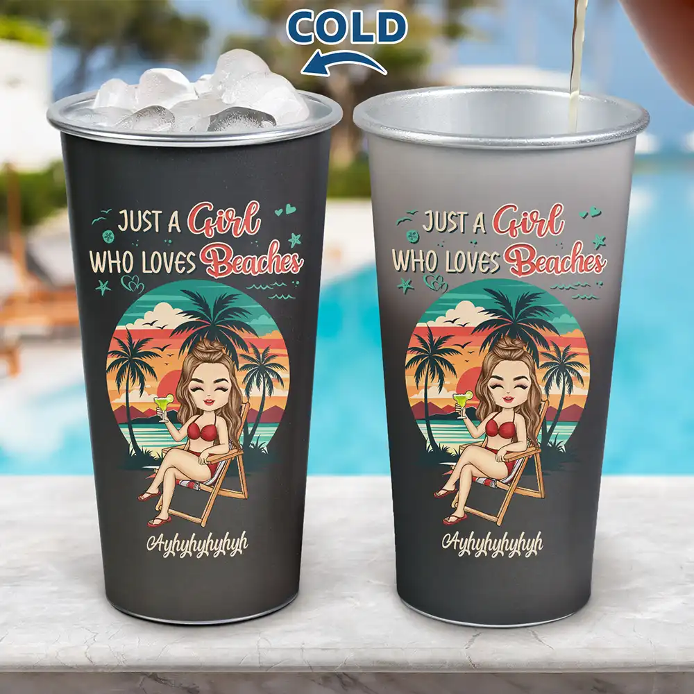 Just A Girl Who Loves Beaches Summer - Personalized Aluminum Color Changing Cup - Image 4