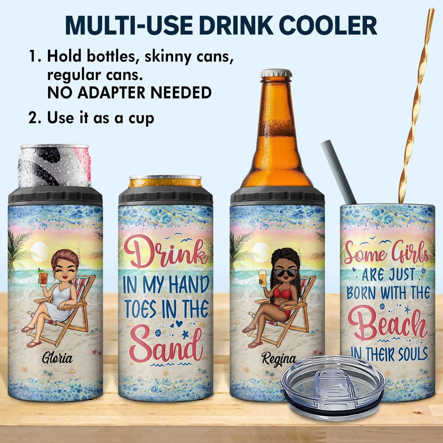 Just A Girl Who Loves Beaches Traveling - Vacation, Birthday Gift For Her, Beach Lovers - Personalized Custom 4 In 1 Can Cooler Tumbler - Image 2
