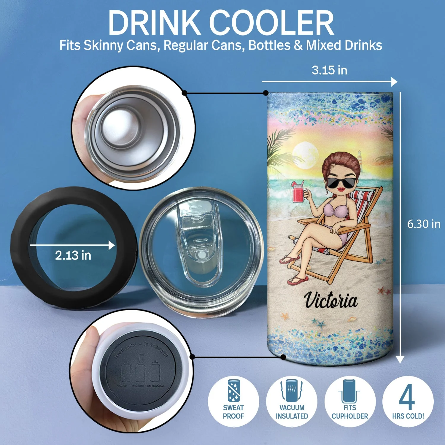 Just A Girl Who Loves Beaches Traveling - Vacation, Birthday Gift For Her, Beach Lovers - Personalized Custom 4 In 1 Can Cooler Tumbler - Image 4