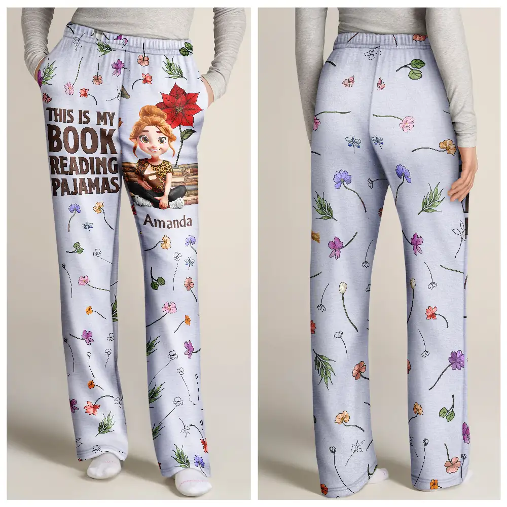 Just A Girl Who Loves Book Birth Month Flower - Personalized Sweatpants - Image 3