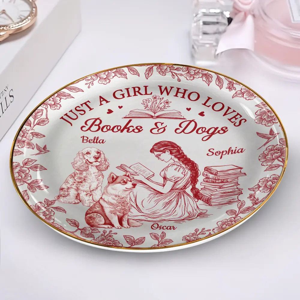 Just A Girl Who Loves Books And Dogs - Personalized Round Ring Dish - Image 2